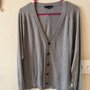 Theory woman’s  Light Gray Perforated V-Neck Cardigan